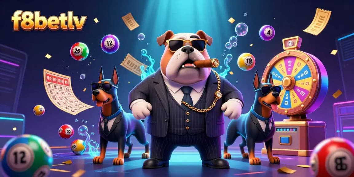 Engage in thrilling games at f8betlv with animated lottery and casino elements, showcasing a lively atmosphere.
