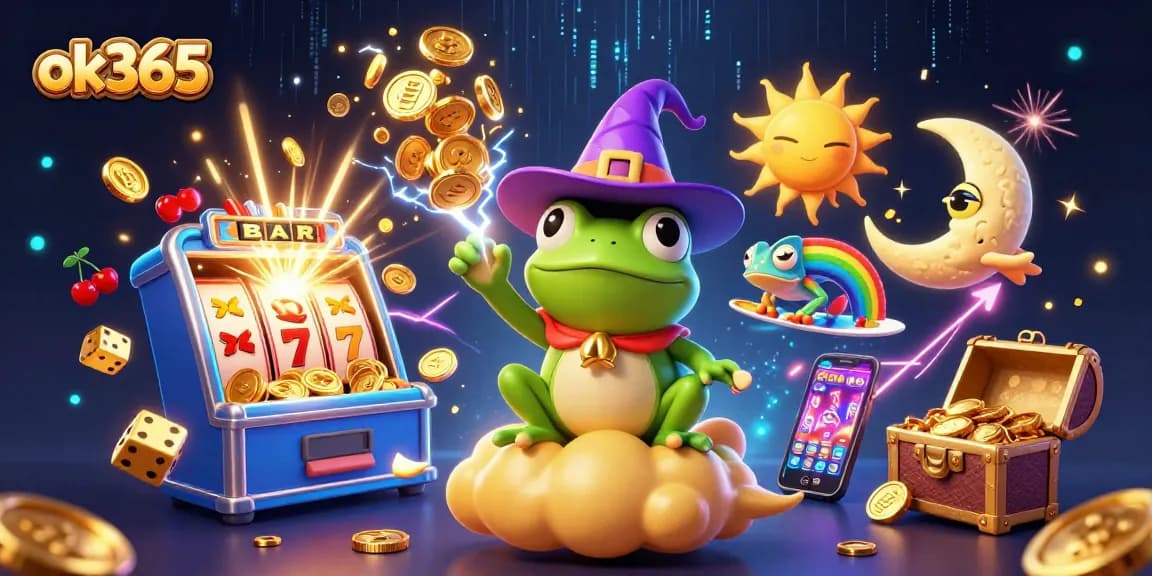Win big at ok365 with a casino illustration showing golden coins and vibrant game elements.