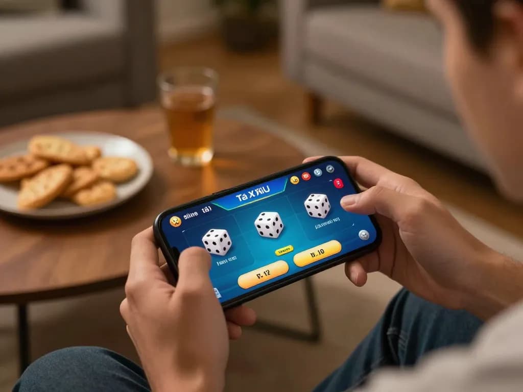 Engaging gameplay in a trusted app tài xỉu online uy tín showing player interacting with smartphone