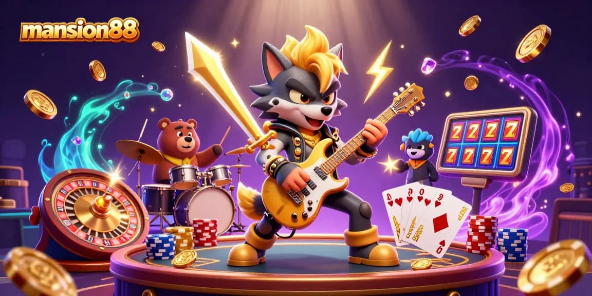 Experience the excitement of mansion88 with thrilling gameplay featuring rock star characters and vivid casino elements.
