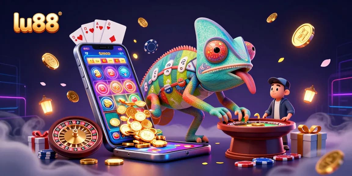 Experience thrilling gaming action at LU88 casino, with vibrant colors and engaging game elements.