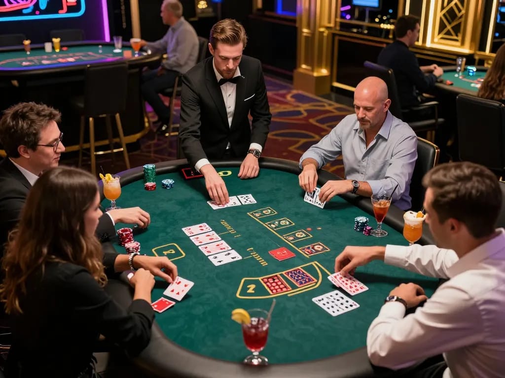 Players engage in a thrilling blackjack game at ai88bet, showcasing strategy and excitement.