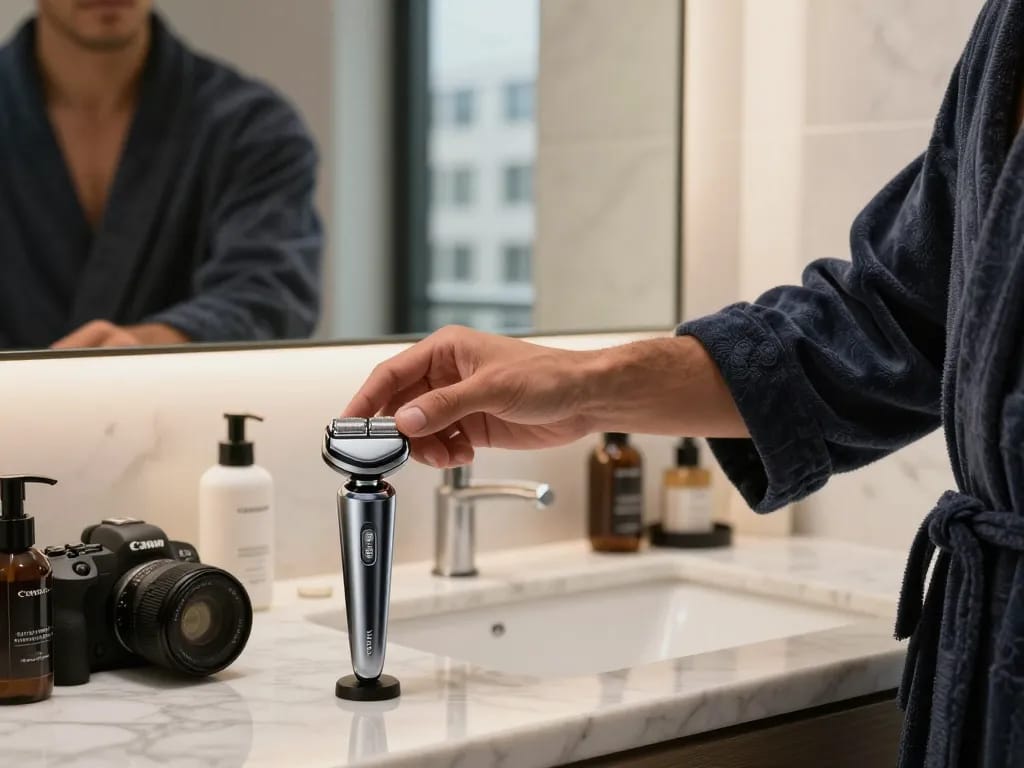 Elevate your grooming game with the Laifen shaver in a modern bathroom setting.