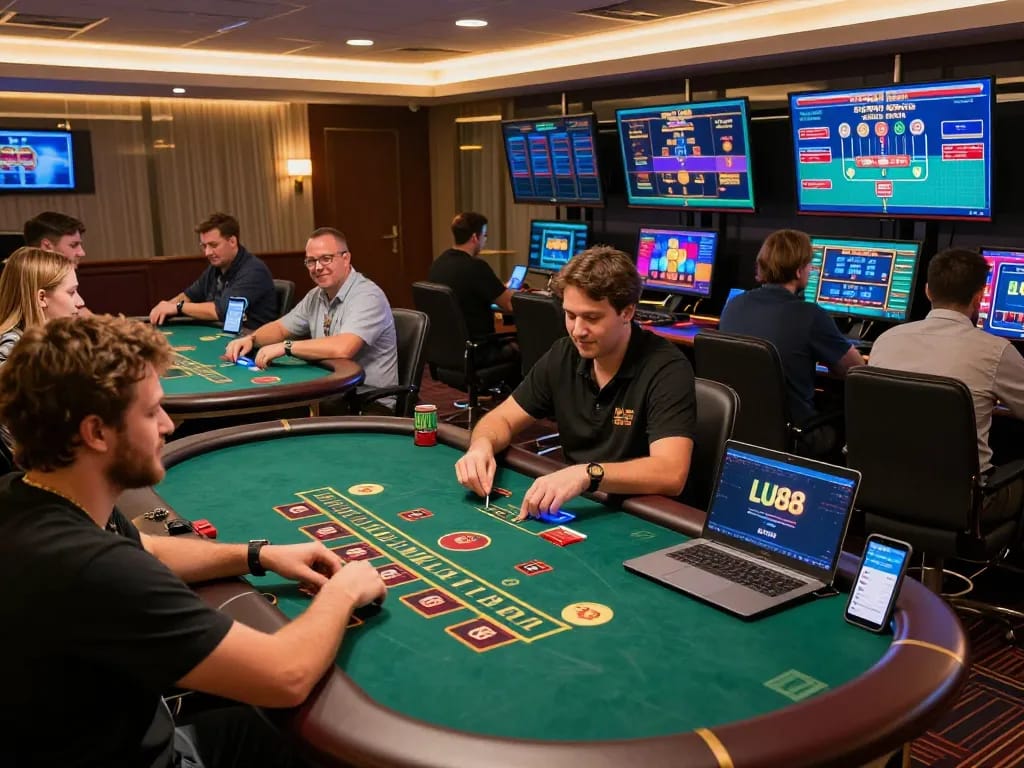 Players engaging in thrilling live dealer games at LU88 online casino, showcasing an exciting gaming atmosphere