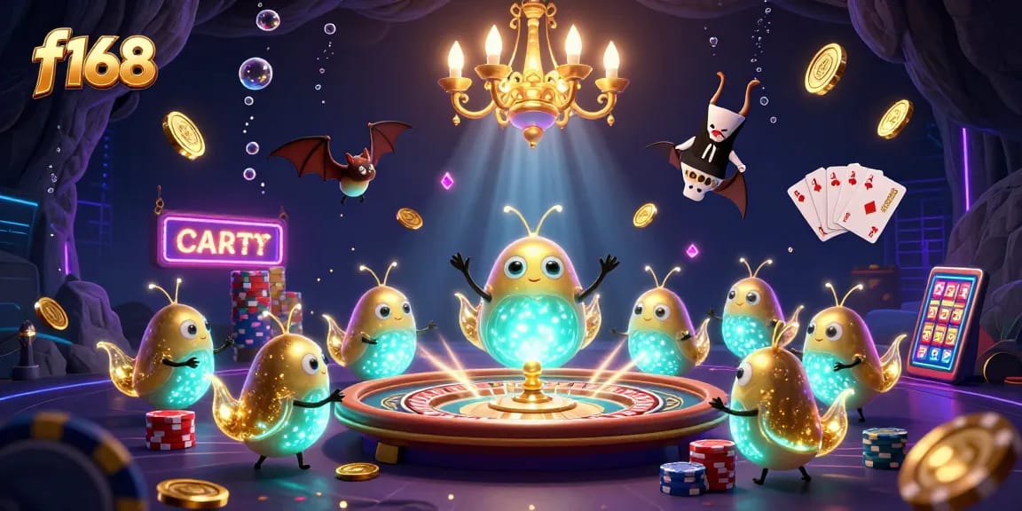 Light up your winnings at f168's captivating casino illustrated with vibrant glowworms.