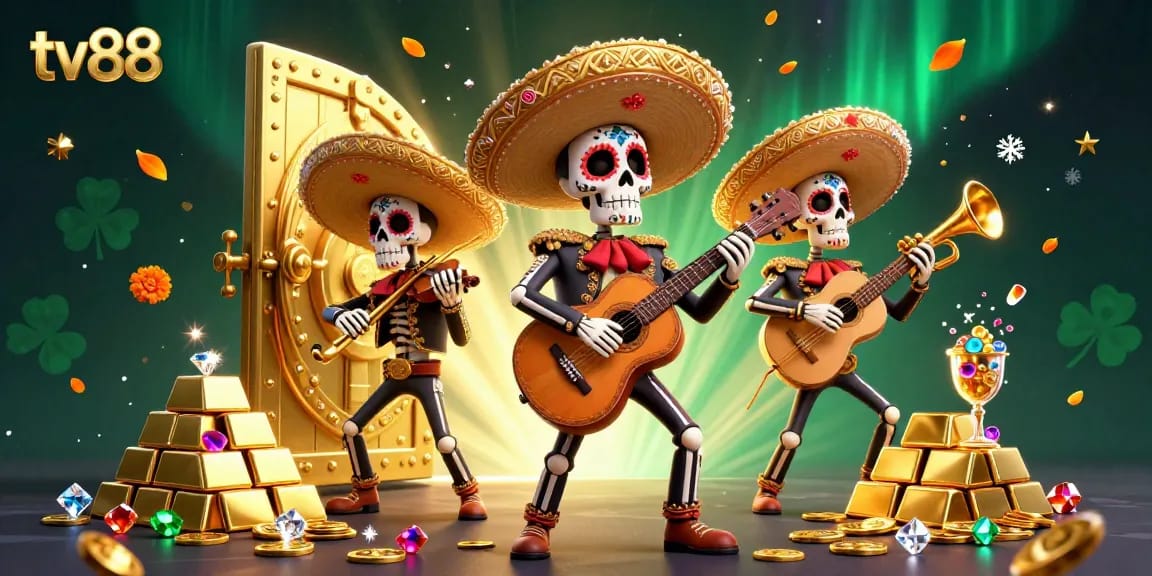 Experience exciting wins at tv88 with a lively mariachi band in a treasure-filled casino.