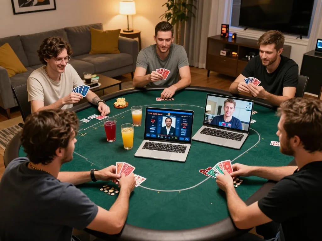 Players engaging in an online poker game, showcasing sunwingo's interactive features and social dynamics.