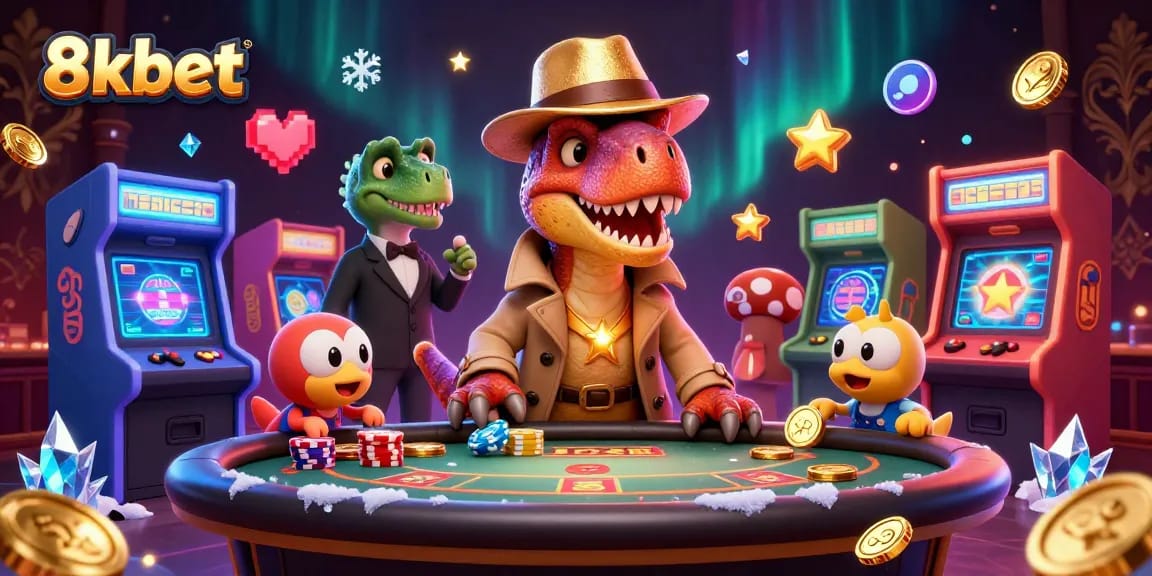 Experience thrilling gameplay at 8xbet with a cartoon velociraptor card counter in action.