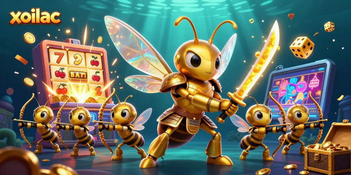 Watch xoilac's vibrant 3D casino illustration featuring a hornet in samurai armor and exciting jackpot elements.