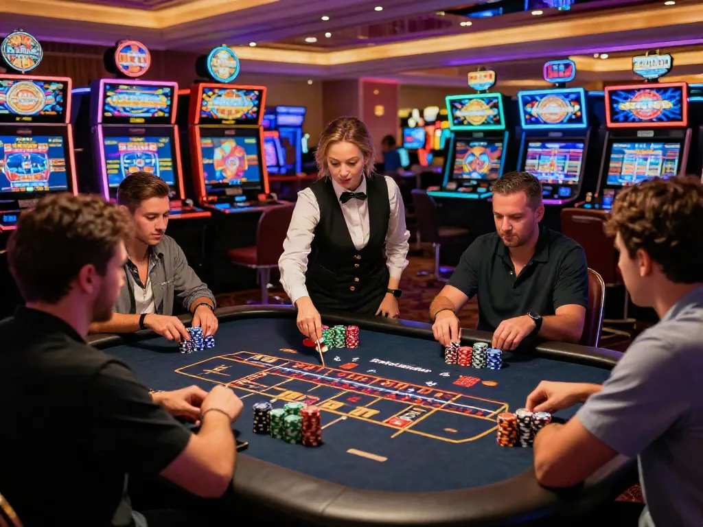 Exciting roulette game at https://fc88v1.com/ with diverse players celebrating wins amidst vibrant casino atmosphere.