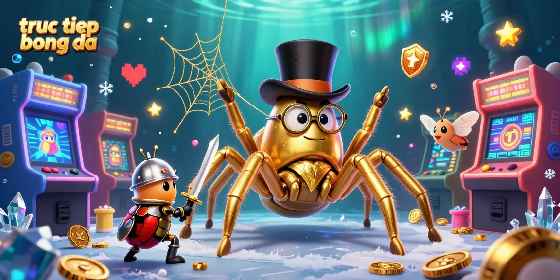 Engage in truc tiep bong da with a thrilling scene of a golden tarantula and beetle knight amidst vibrant casino elements.