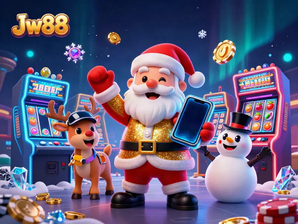 Experience the excitement of Jw88 with vibrant casino elements and cartoon characters in an engaging illustration.