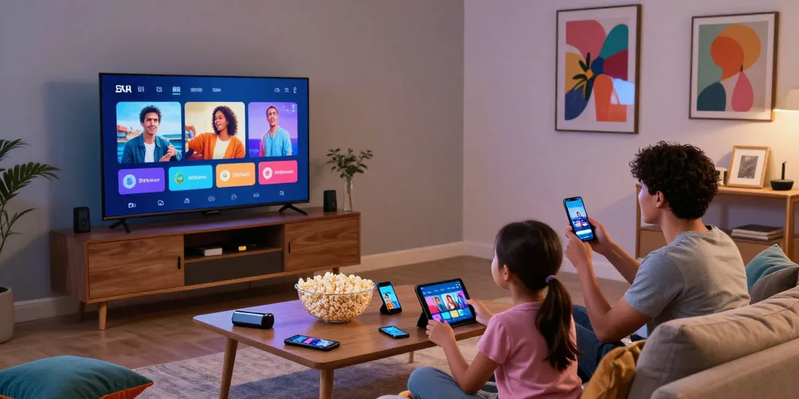 Meilleur IPTV Quebec : famille profitant de la télévision en streaming dans un salon moderne et accueillant.