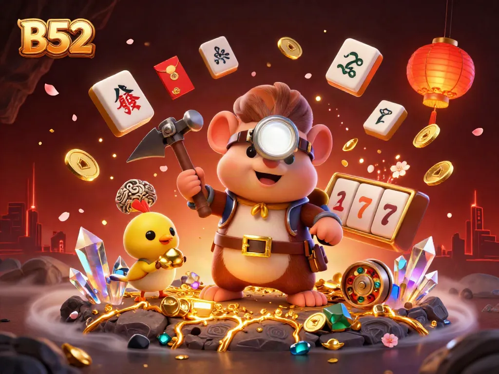 Immerse in the B52 experience as a treasure-seeking mole uncovers jackpots amidst glowing treasures.