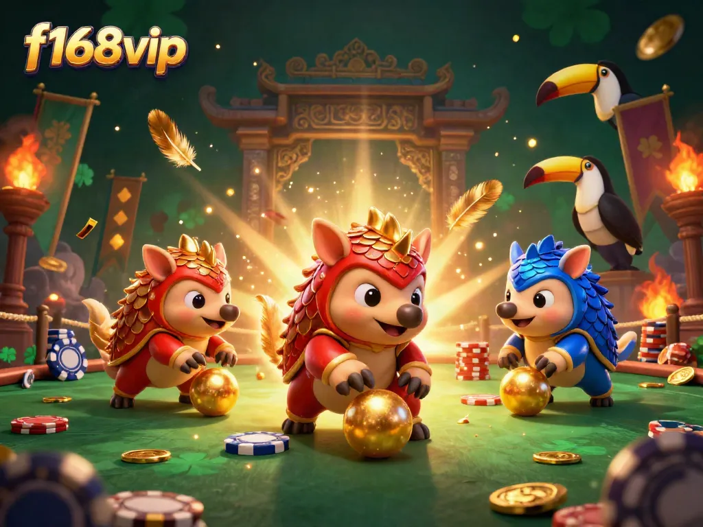 Play exciting games with f168vip featuring rival pangolins in a vibrant casino environment.
