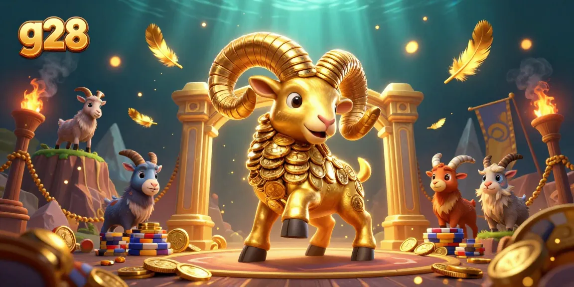 Experience g28's thrilling casino atmosphere with a dynamic golden ram and vibrant elements.