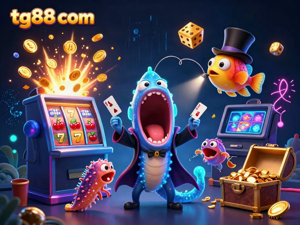 Experience thrilling gaming excitement at tg88 com with a vibrant underwater casino scene filled with fantastical sea creatures.