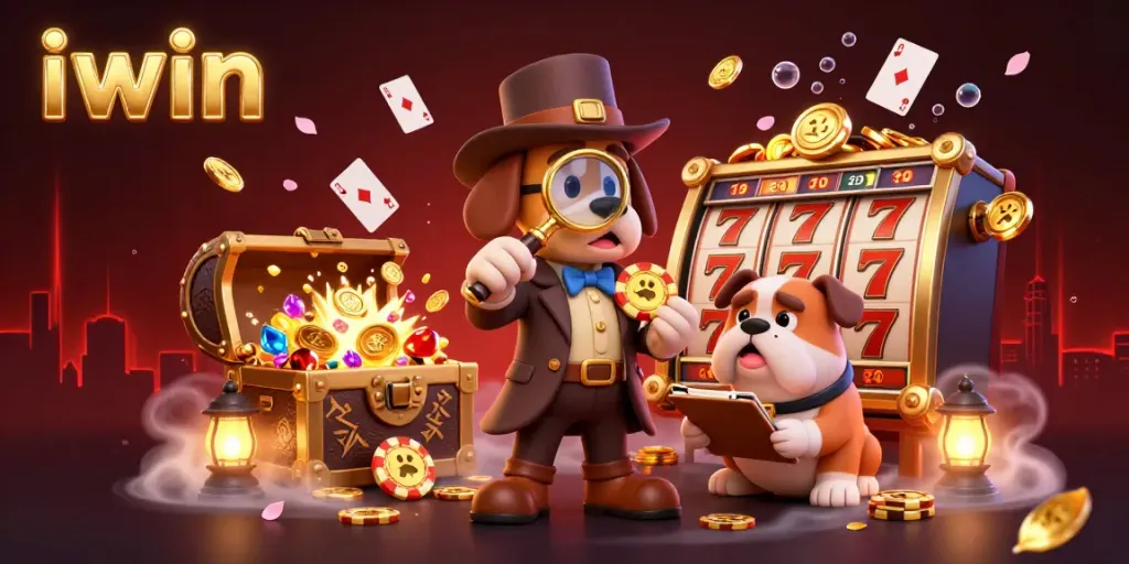 Win big with iwin's exciting casino games and vibrant animations in this colorful illustration.