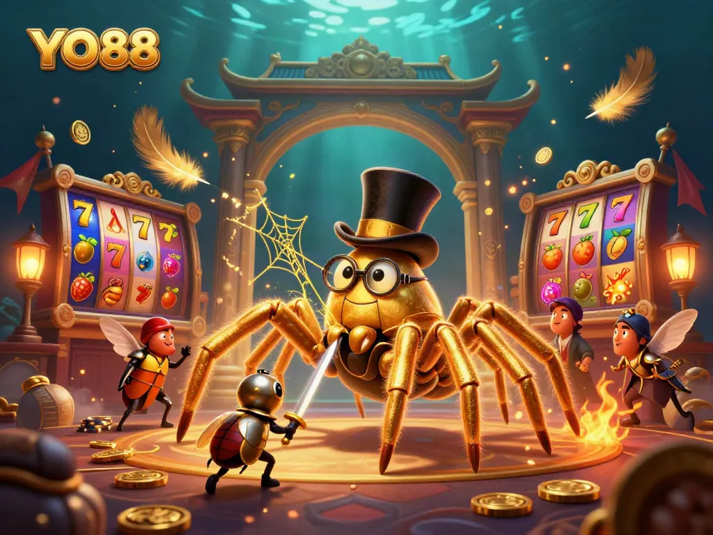 Experience the excitement of YO88 in a colorful 3D casino scene with engaging characters and dynamic gambling elements.