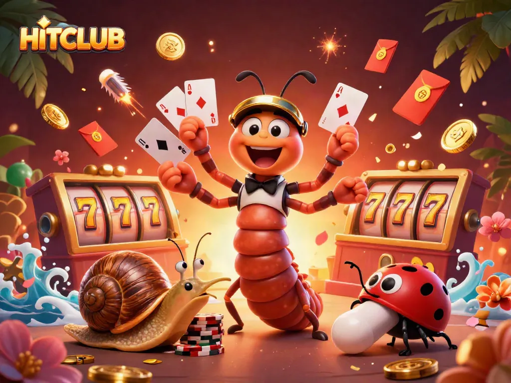 Experience the excitement with HITCLUB's vibrant casino illustration showcasing dynamic gambling elements.