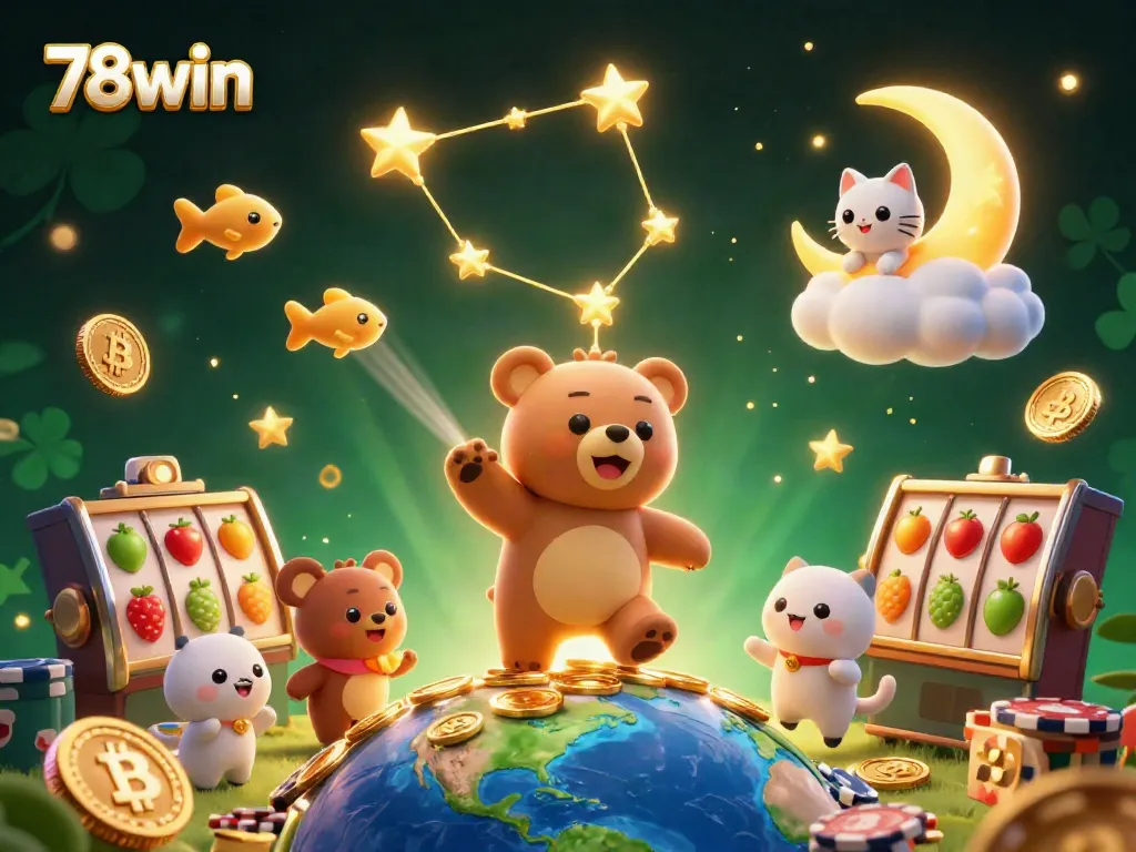 Experience thrilling adventures with 78win in a vibrant casino-themed cosmic scene.