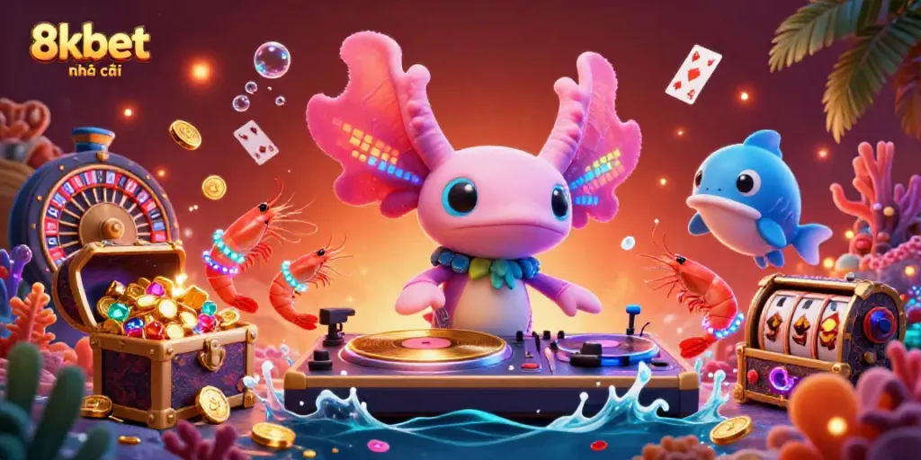 Experience vibrant casino fun with 8xbet nhà cái in this dynamic 3D illustration.