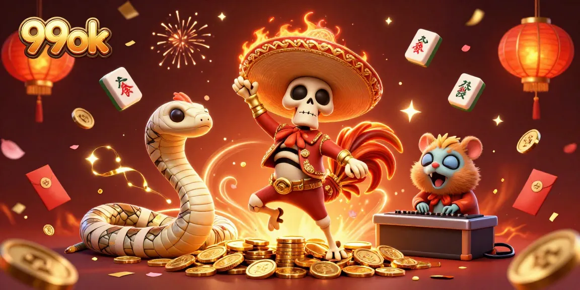 Experience the thrill of 99ok at a lively casino party featuring vibrant characters and festive elements.