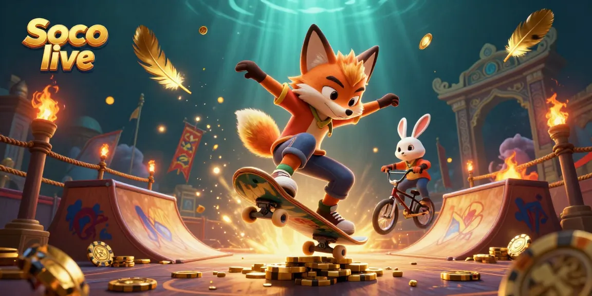 Experience thrilling gameplay with Soco live in this vibrant 3D casino scene.