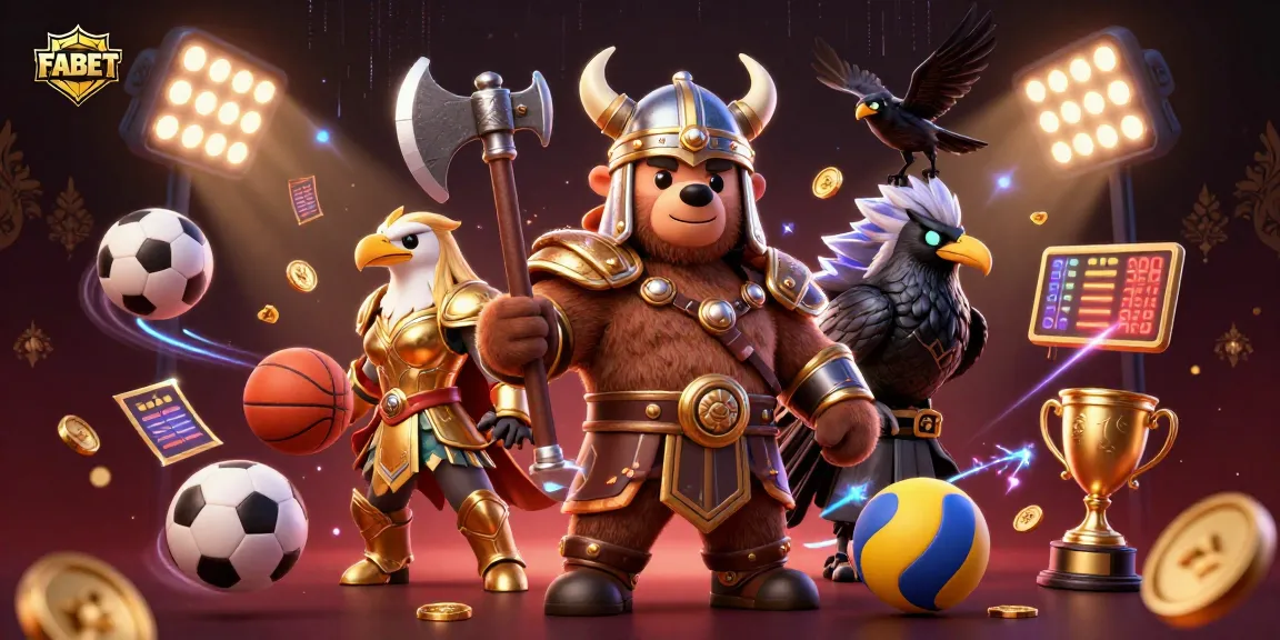 FABET showcases thrilling sports betting with an energetic 3D illustration of characters and dynamic game elements.