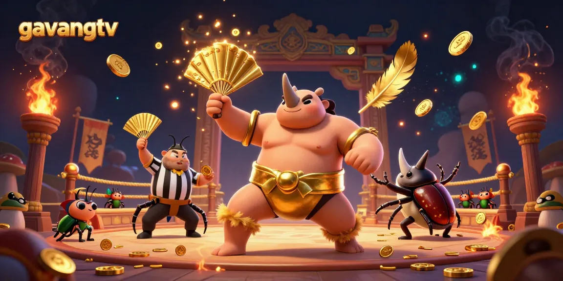 Experience thrilling betting action with gavangtv, featuring a vibrant sumo showdown amidst swirling golden elements.