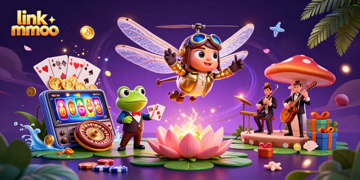Experience the thrilling link mmoo action with a lively casino scene featuring cards and coins.