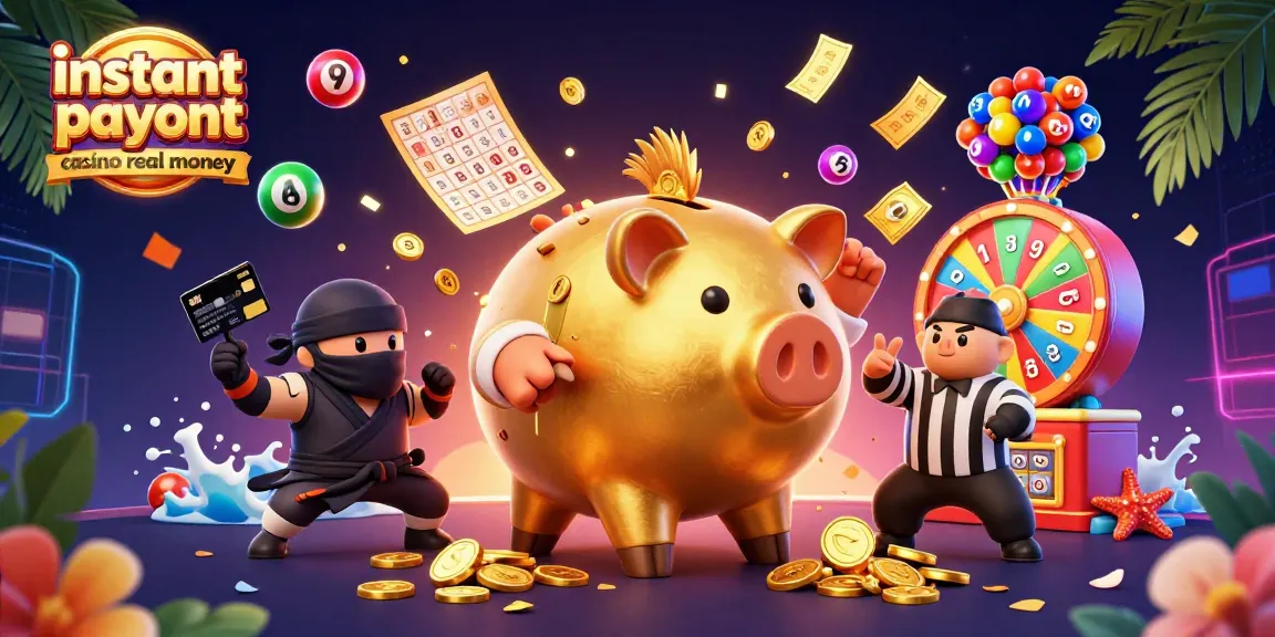 Experience instant payout casino real money with exciting games in a vibrant 3D illustration.