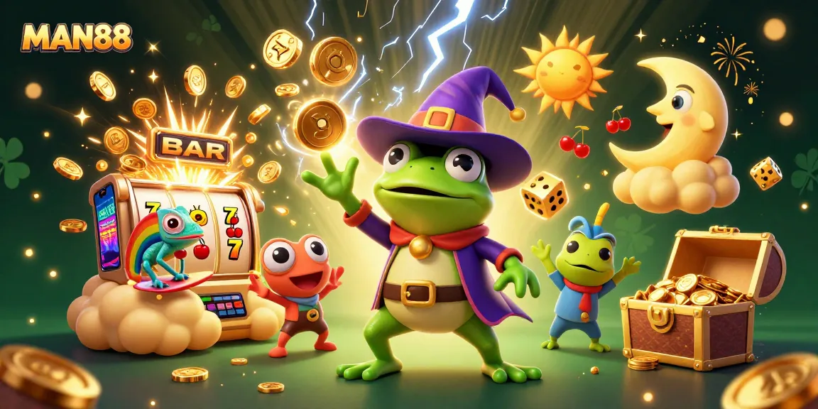 Experience the vibrant winning atmosphere at MAN88 casino with gold coins and exciting gaming elements.