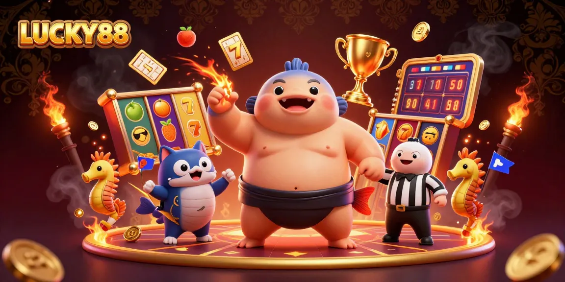 Experience high-energy gameplay with LUCKY88 in this vibrant slot illustration, showcasing dynamic reels.