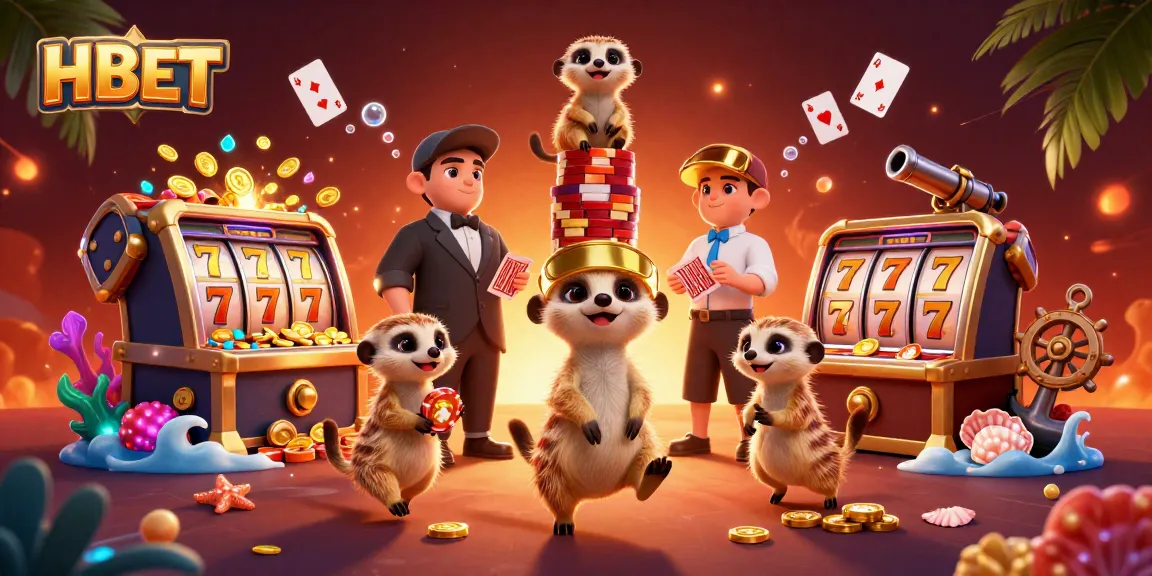 Engage in exciting casino games with HBET's dynamic meerkat crew at their vibrant underwater casino.