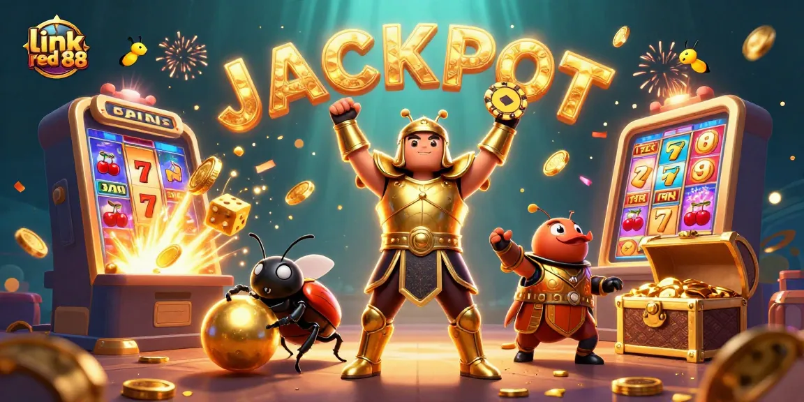 Experience excitement and win at link red88 with dynamic casino-themed characters and jackpot elements.