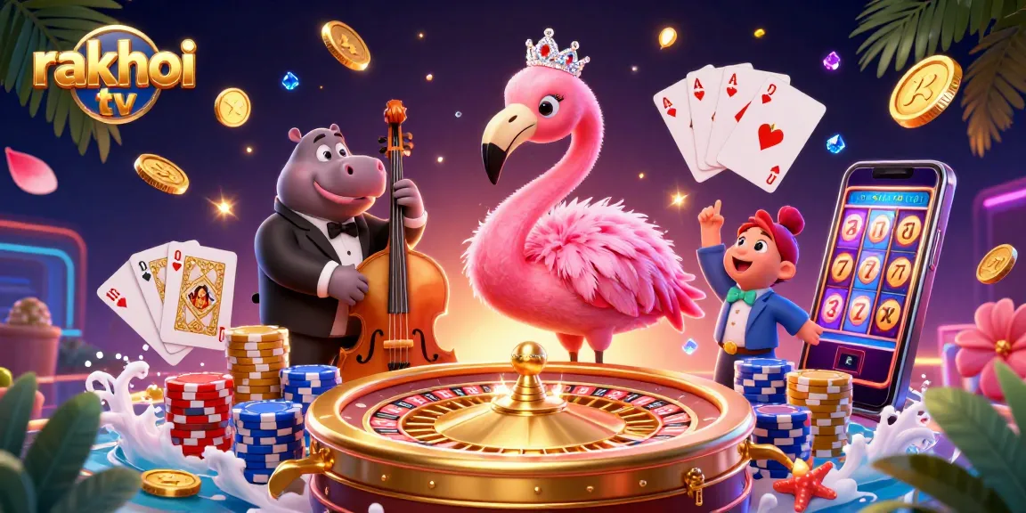 Experience the excitement of live gaming with rakhoi tv in a vibrant, dynamic 3D casino illustration.